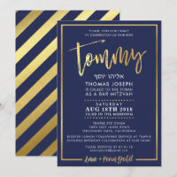 CUSTOM Bar Mitzvah Invite for Tommy navy + gold