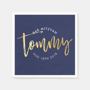 CUSTOM Bar Mitzvah lunch for Tommy navy + gold Napkin
