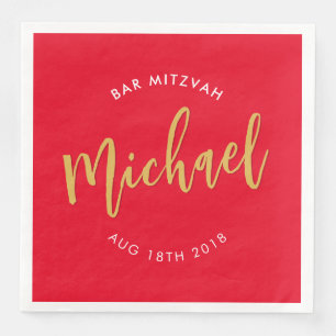 CUSTOM Bar Mitzvah lunch red gold calligraphy Napkin