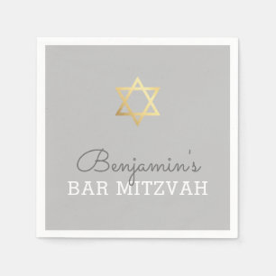 CUSTOM Bar Mitzvah modern gold star grey Napkin