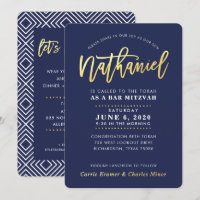 CUSTOM Bar Mitzvah modern navy gold NATHANIEL 