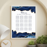 Custom Bar Mitzvah Navy Blue Gold Seating Chart<br><div class="desc">Guide your bar mitzvah or bat mitzvah party guests to their seats with this elegant navy blue gold agate reception seating chart poster. A chic addition to an evening event. Add up 16 tables.</div>