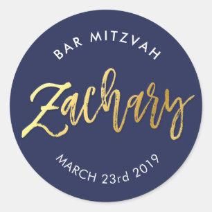 CUSTOM Bar Mitzvah navy + gold ZACHARY Classic Round Sticker