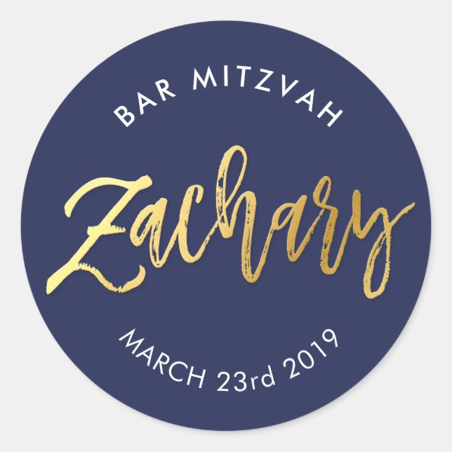 CUSTOM Bar Mitzvah navy + gold ZACHARY Classic Round Sticker (Front)