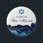 Custom Bar Mitzvah Party Navy Blue Gold Agate 6 Cm Round Badge<br><div class="desc">Elegant navy blue and gold agate decorates the side of this modern Bar Mitzvah party favour button. Your son's name is written in beautiful formal script under the Star of David. Perfect for a chic,  stylish Jewish family celebrating their son being called to the Torah.</div>