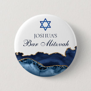 Custom Bar Mitzvah Party Navy Blue Gold Agate 6 Cm Round Badge