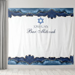 Custom Bar Mitzvah Party Navy Blue Photo Booth Tapestry<br><div class="desc">Elegant navy blue and gold agate decorates the side of this modern Bar Mitzvah party photo booth tapestry. Your son's name is written in beautiful formal script under the Star of David. Perfect for a chic,  stylish Jewish family celebrating their son being called to the Torah.</div>