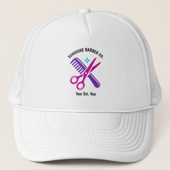 Custom Barber Salon Business Trucker Hat (Front)