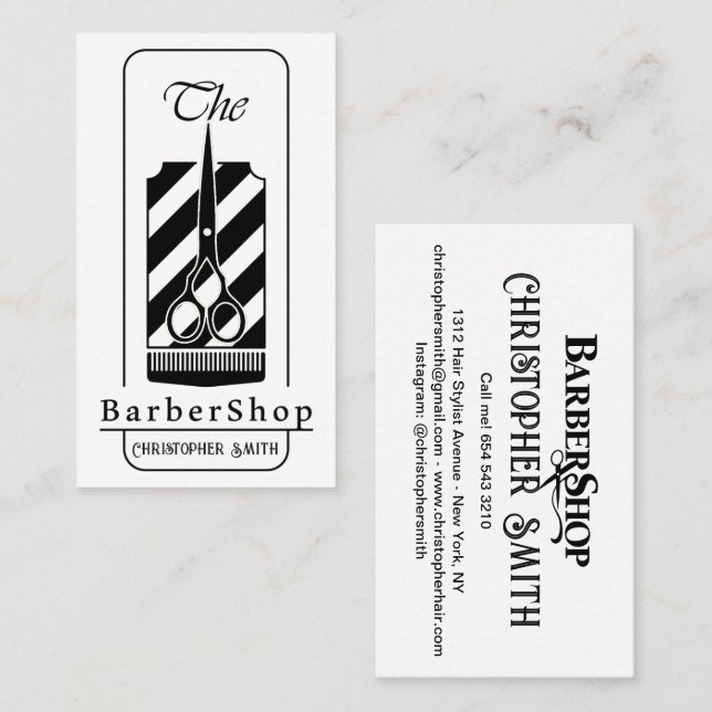 Custom Barber Shop in Black and White  Business Card (Front/Back)