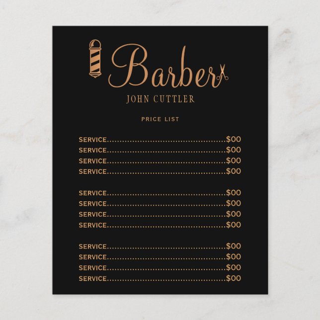 Custom barber shop price list professional logo  flyer (Front)