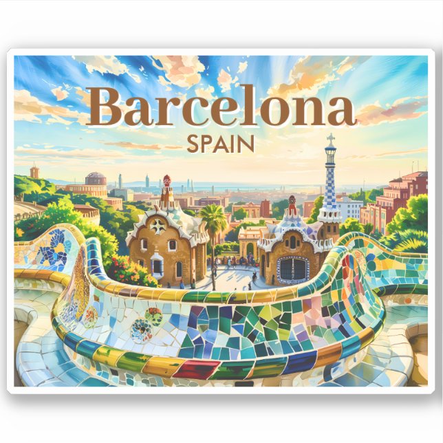 Custom Barcelona Spain Watercolor Park Guell Retro (Front)