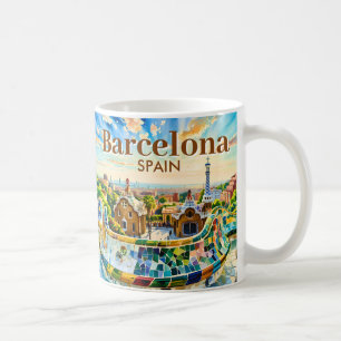 Custom Barcelona Spain Watercolor Park Guell Retro Coffee Mug