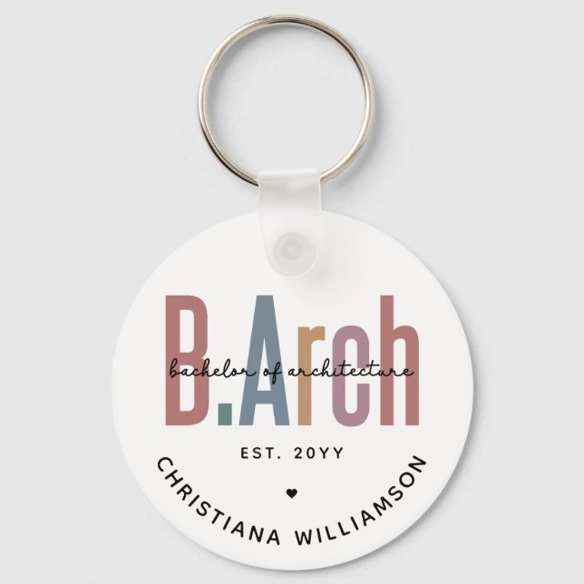 Custom BArch Bachelor of Architecture Graduation Key Ring (Front)