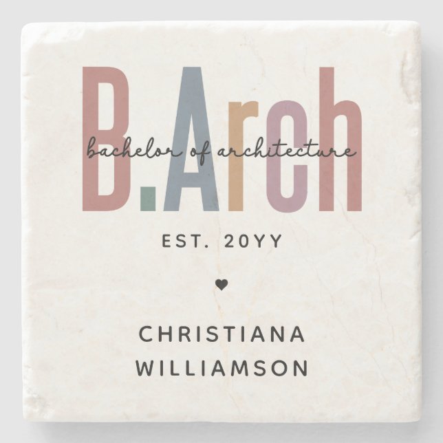Custom BArch Bachelor of Architecture Graduation Stone Coaster (Front)