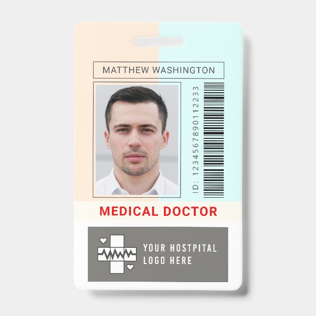 Custom Barcode Logo Employee Name Photo Hospital ID Badge (Front)
