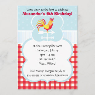 Custom Barnyard Rooster Birthday Party Invitation