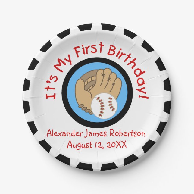 Custom Baseball 1st Birthday Paper Plates (Front)