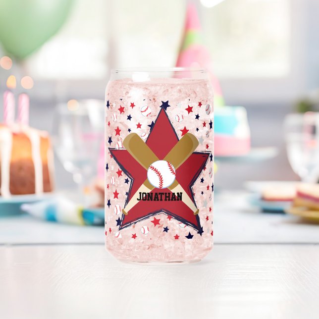 Custom Baseball Bats Balls and Stars on White Can Glass (Insitu (Birthday))