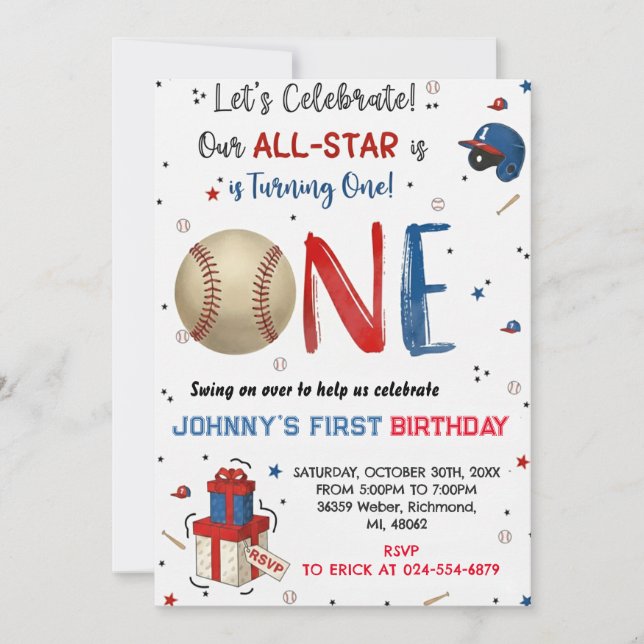 Custom Baseball Birthday Party Invitation (Front)