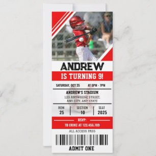 Custom Baseball Birthday Party with photo for kid Invitation