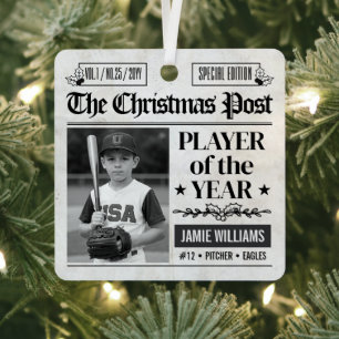 Custom Baseball Christmas Newspaper Photo Metal Tree Decoration