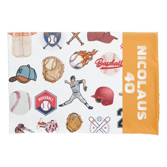 Custom Baseball coach pattern in white and orange Pillowcase (Front)