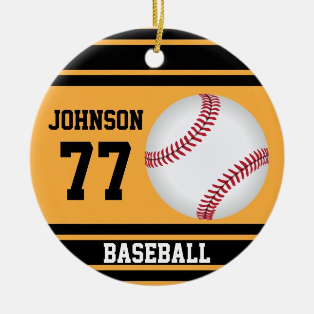 Custom Baseball | Gold and Black Ceramic Tree Decoration (Front)
