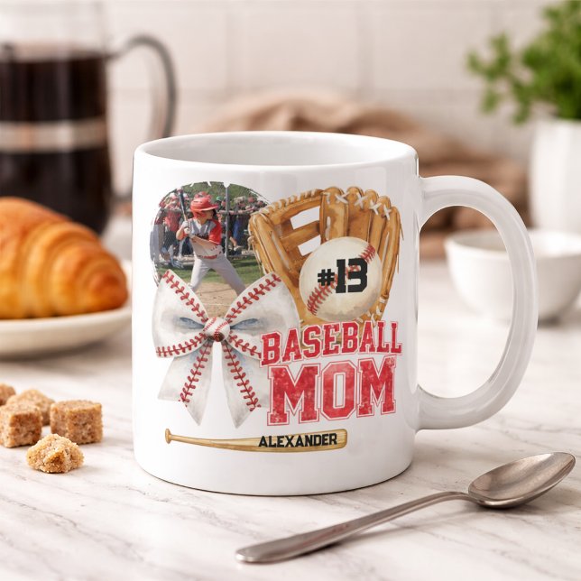 Custom Baseball Mum Photo Name Coffee Mug (Creator Uploaded)