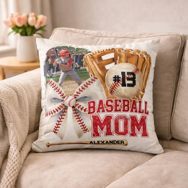 Custom Baseball Mum Photo Name Cushion (Creator Uploaded)
