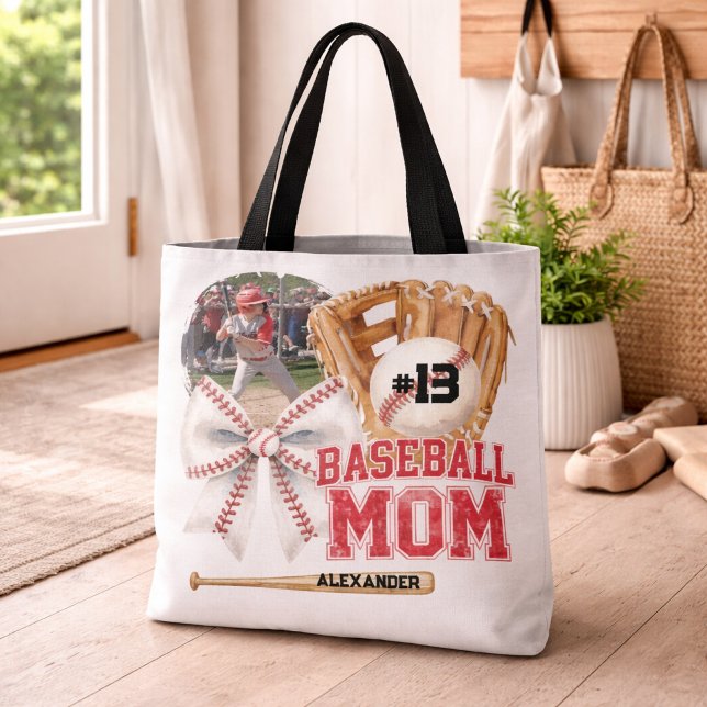 Custom Baseball Mum Photo Name Tote Bag (Creator Uploaded)