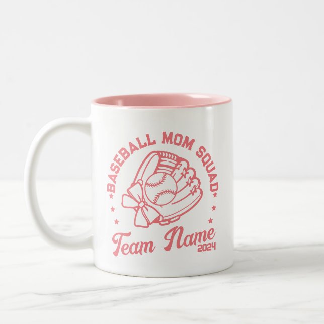 Custom Baseball Mum Squad with Team Name Number  Two-Tone Coffee Mug (Left)