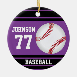 Custom ⚾ Baseball   Purple and Black Ceramic Tree Decoration