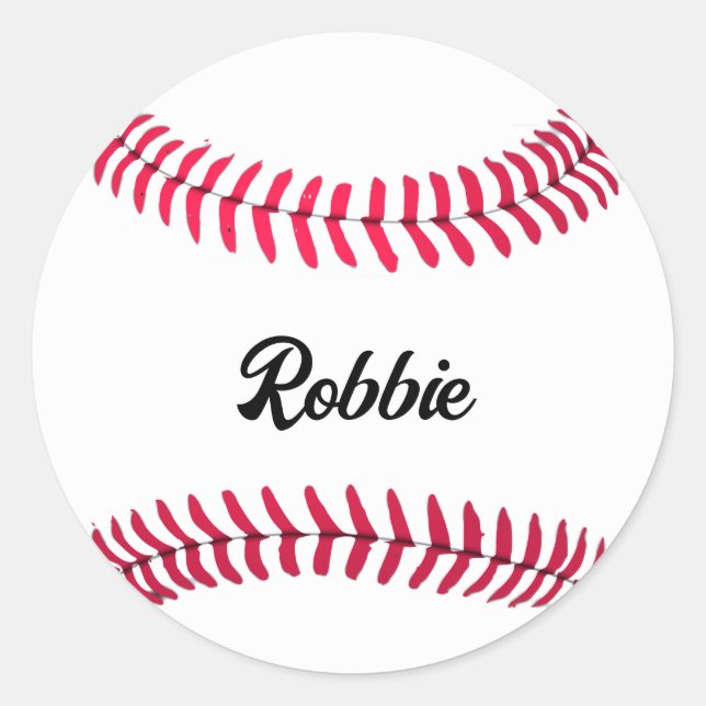 Custom baseball red white personalised classic round sticker (Front)