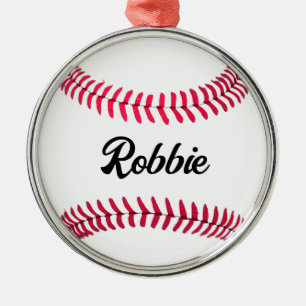 Custom baseball red white personalised metal tree decoration
