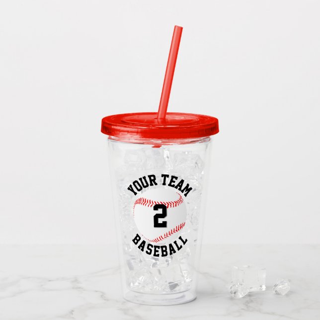 Custom Baseball Team Name & Player Number Sports Acrylic Tumbler (Back Ice)