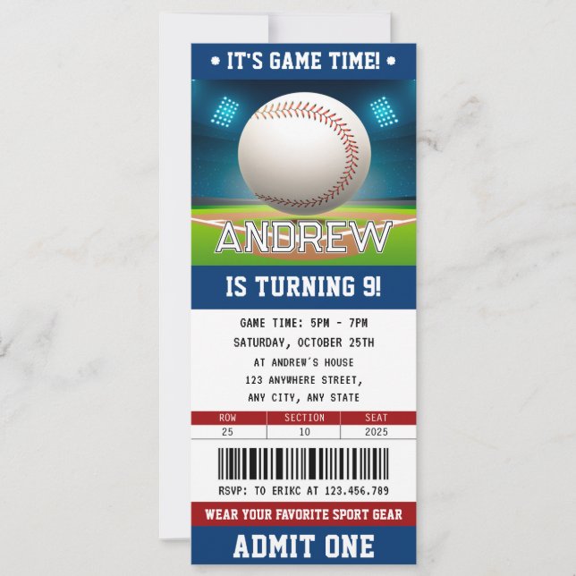 Custom Baseball Ticket Sport Birthday Invitation (Front)