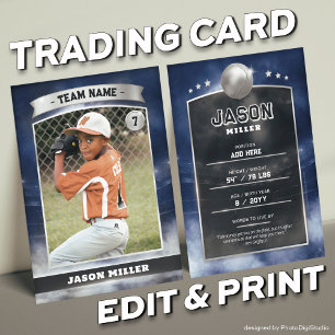 Custom Baseball Trading Card Blue Silver Stadium