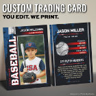 Custom Baseball Trading Card, Red Player Card