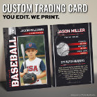 Custom Baseball Trading Card, Red Power Player