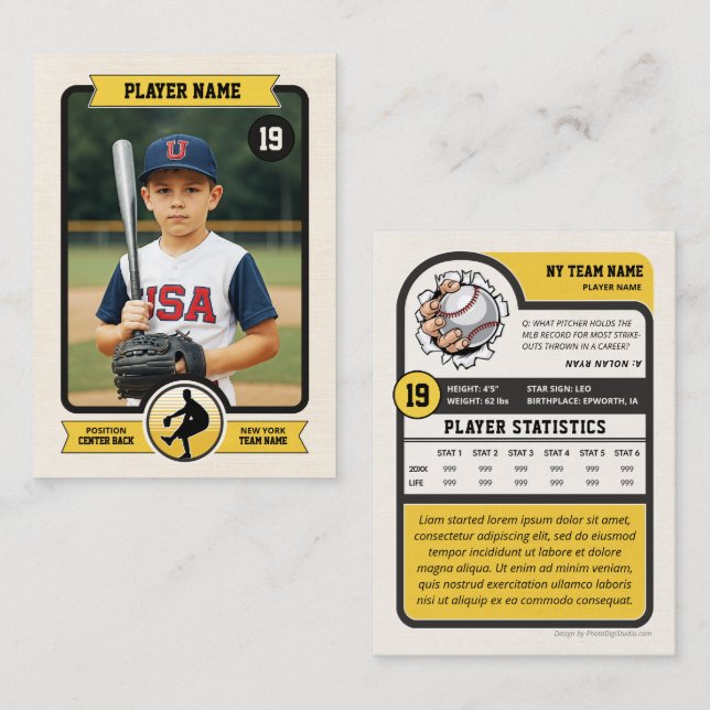 Custom Baseball Trading Card, Vintage Player Card (Front/Back)