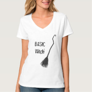 Custom BASIC WITCH Broom Cute Funny Women V-neck T-Shirt
