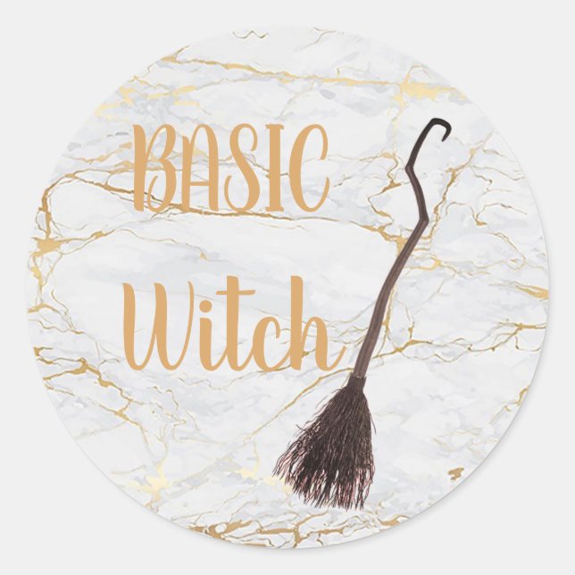 Custom BASIC WITCH Broom Funny Cool Aesthetic Cute Classic Round Sticker (Front)