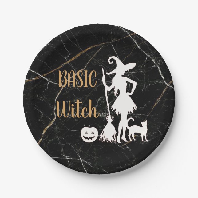 Custom BASIC WITCH w Cat Funny Cool Aesthetic Cute Paper Plate (Front)