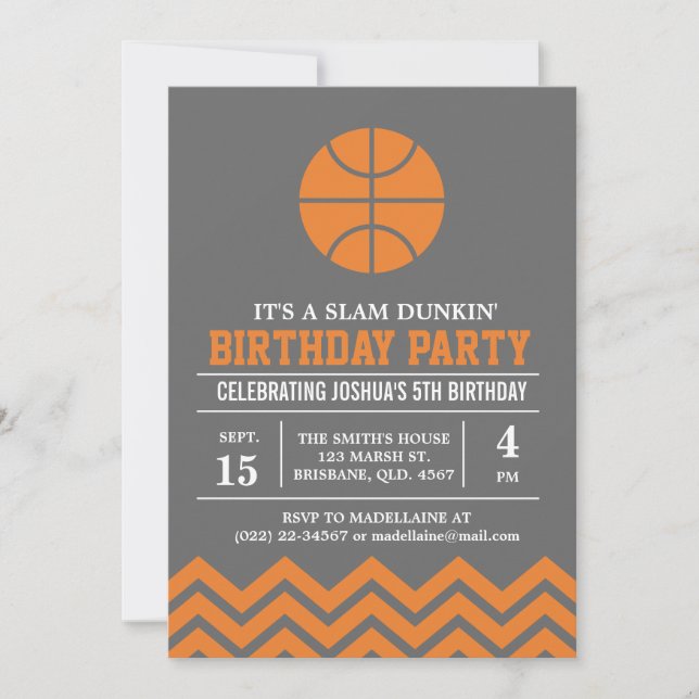 Custom Basketbal Birthday Party Invitation for Boy (Front)