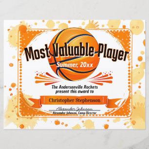 Custom Basketball Award MVP Personalised Team Camp
