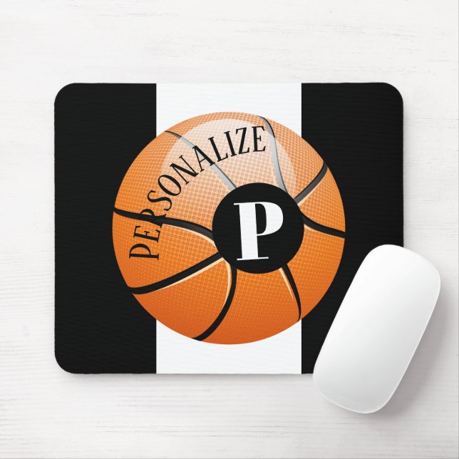 Custom Basketball Baller Name Initial Monogram Mouse Mat (With Mouse)