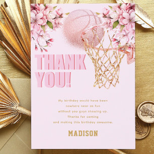 Custom Basketball Luxury Girl Birthday  Thank You Card