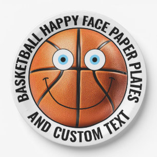 Custom Basketball Party BLUE EYES Happy Face 9" Paper Plate