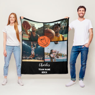 Custom Basketball Photo Collage with Name & Year Fleece Blanket