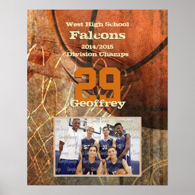 Custom basketball poster with team photo (Front)